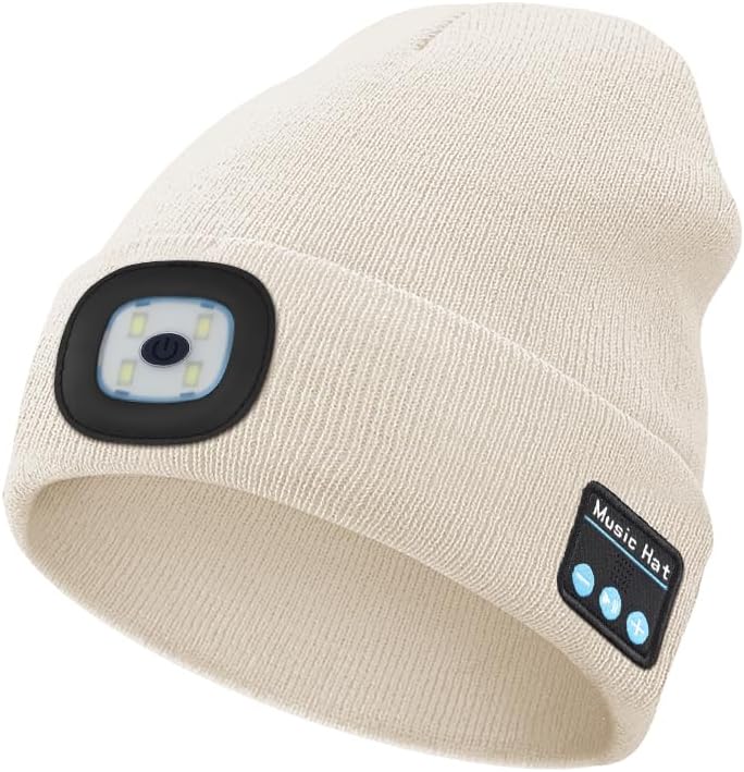 MOXTOYU Bluetooth Beanie with Light, USB Rechargeable LED Headlamp Winter Hat, Christmas Stocking Stuffers Gifts for Men Women - Image 1